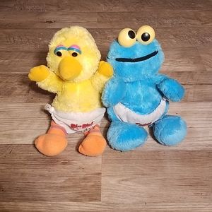 Vtg Hasbro Baby Cookie Monster & Big Bird Plush